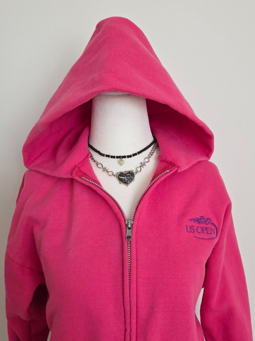 Vtg US Open Pink Hoodie Youth XL Tennis Athleisure Preppy Y2K Sporty Full Zip - Picture 3 of 16